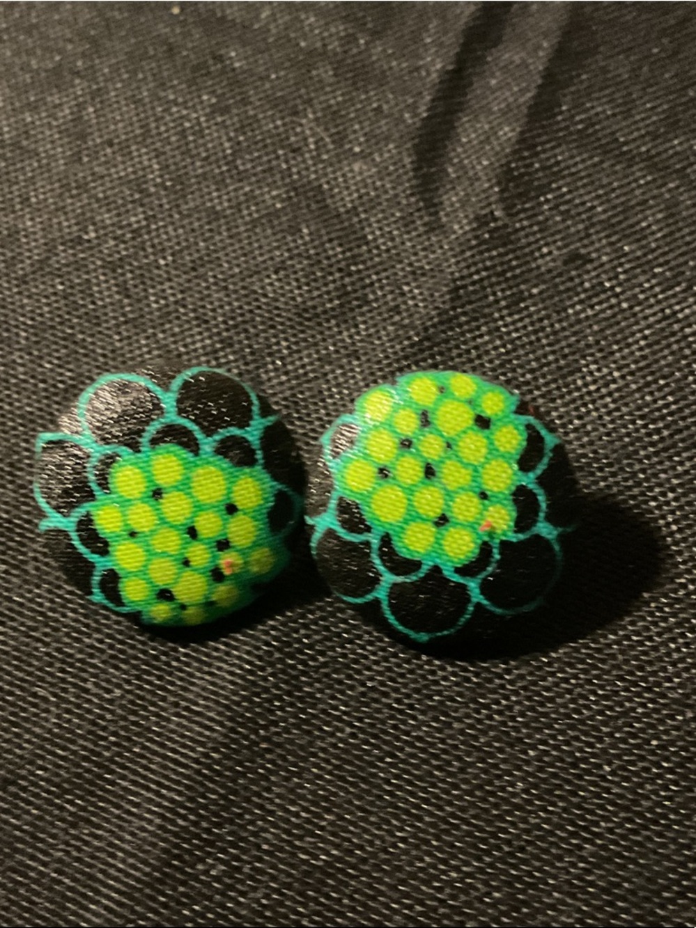 Handpainted Floral Dot Stud Earrings in Neon Green and Black
